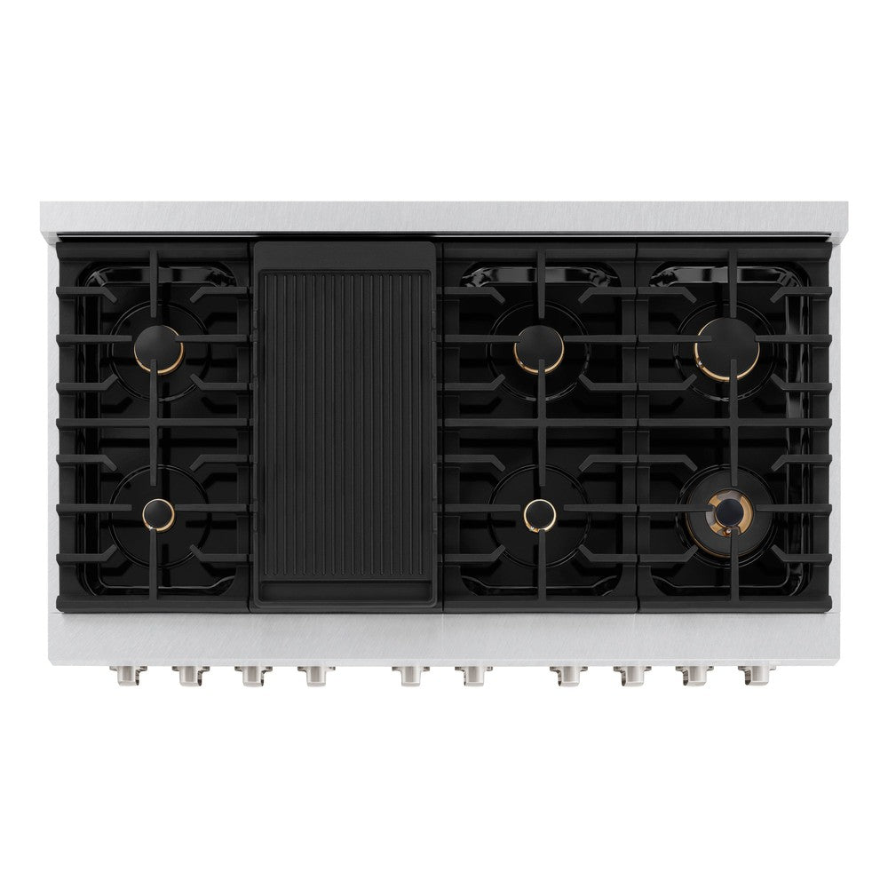 ZLINE 48" 6.7 cu. ft. Paramount Double Oven Dual Fuel Range in DuraSnow® Stainless Steel with 8 Brass Burners, SDRS-BR-48