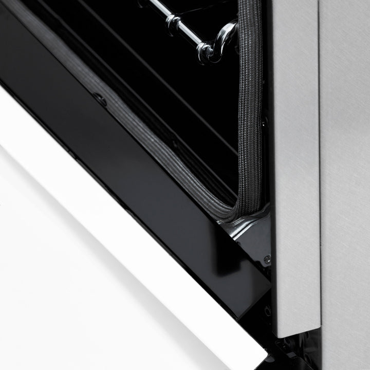 ZLINE 60" Autograph Edition Gas Burner, Electric Oven in DuraSnow® Stainless Steel with White Matte Door and Black Accents, RASZ-WM-60-MB