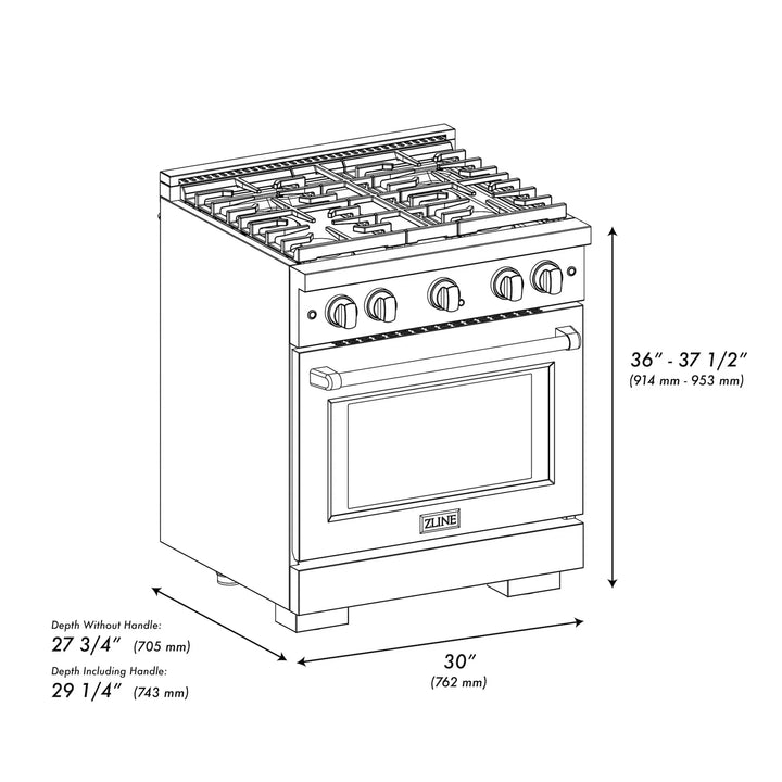 ZLINE Paramount 30" Gas Range with Convection Oven and 4 Burners in Stainless Steel, SGR30