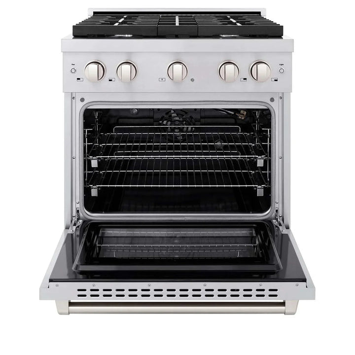 ZLINE 30 in. Kitchen Appliance Package with Stainless Steel Gas Range, Traditional Over The Range Microwave and Tall Tub Dishwasher, 3KP-RGOTRH30-DWV