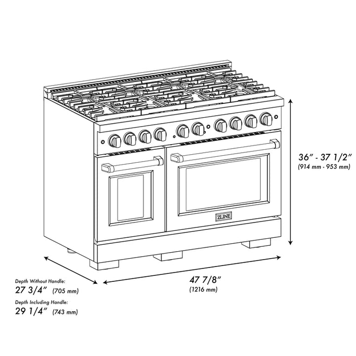 ZLINE Paramount 48" 6.7 cu. ft. Gas Range with Convection Oven in Stainless Steel with White Matte Doors, SGR-WM-48