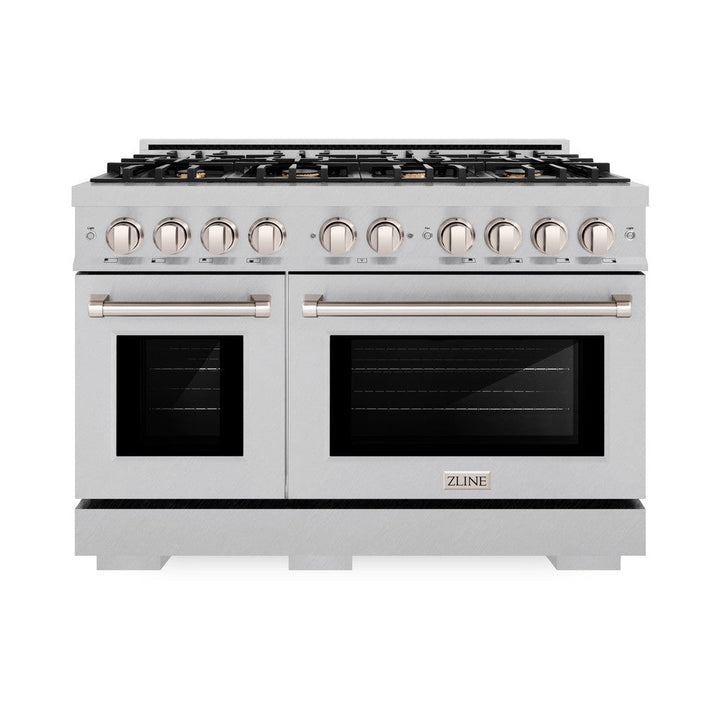 ZLINE 48" 6.7 cu. ft. Select Double Oven Dual Fuel Range in DuraSnow® Stainless Steel with 8 Brass Burners, HDRS-BR-48