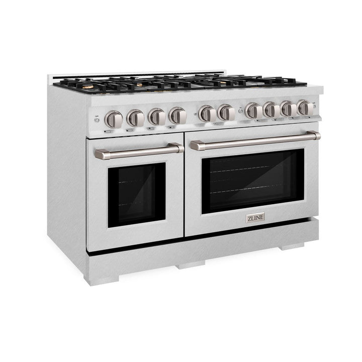 ZLINE 48" 6.7 cu. ft. Select Double Oven Dual Fuel Range in DuraSnow® Stainless Steel with 8 Brass Burners, HDRS-BR-48