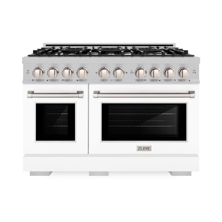 ZLINE 48" 6.7 cu. ft. Select Double Oven Dual Fuel Range with 8 Burners in DuraSnow® Stainless Steel with White Matte Doors, HDRS-WM-48