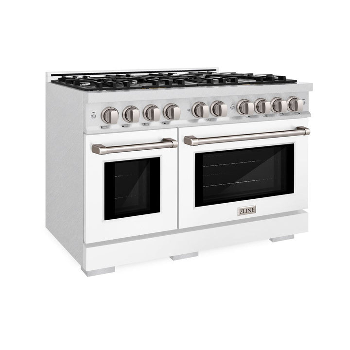 ZLINE 48" 6.7 cu. ft. Select Double Oven Dual Fuel Range with 8 Burners in DuraSnow® Stainless Steel with White Matte Doors, HDRS-WM-48
