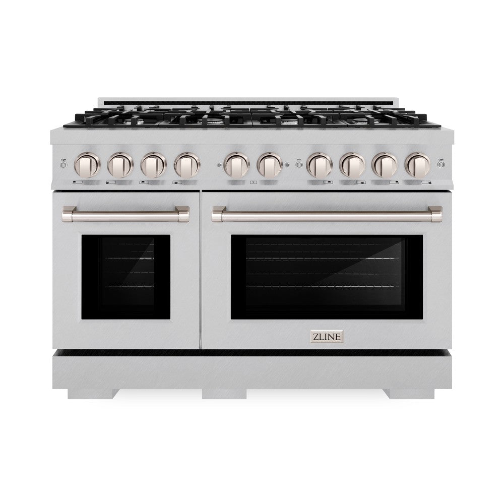 ZLINE 48" 6.7 cu. ft. Select Double Oven Gas Range with 8 Burners in DuraSnow® Stainless Steel, HGRS-48