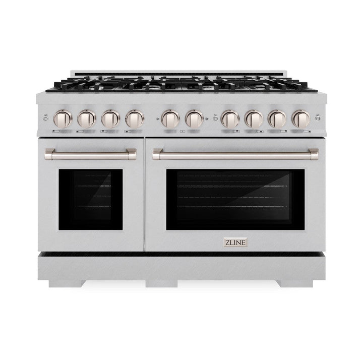 ZLINE 48" 6.7 cu. ft. Select Double Oven Gas Range with 8 Burners in DuraSnow® Stainless Steel, HGRS-48