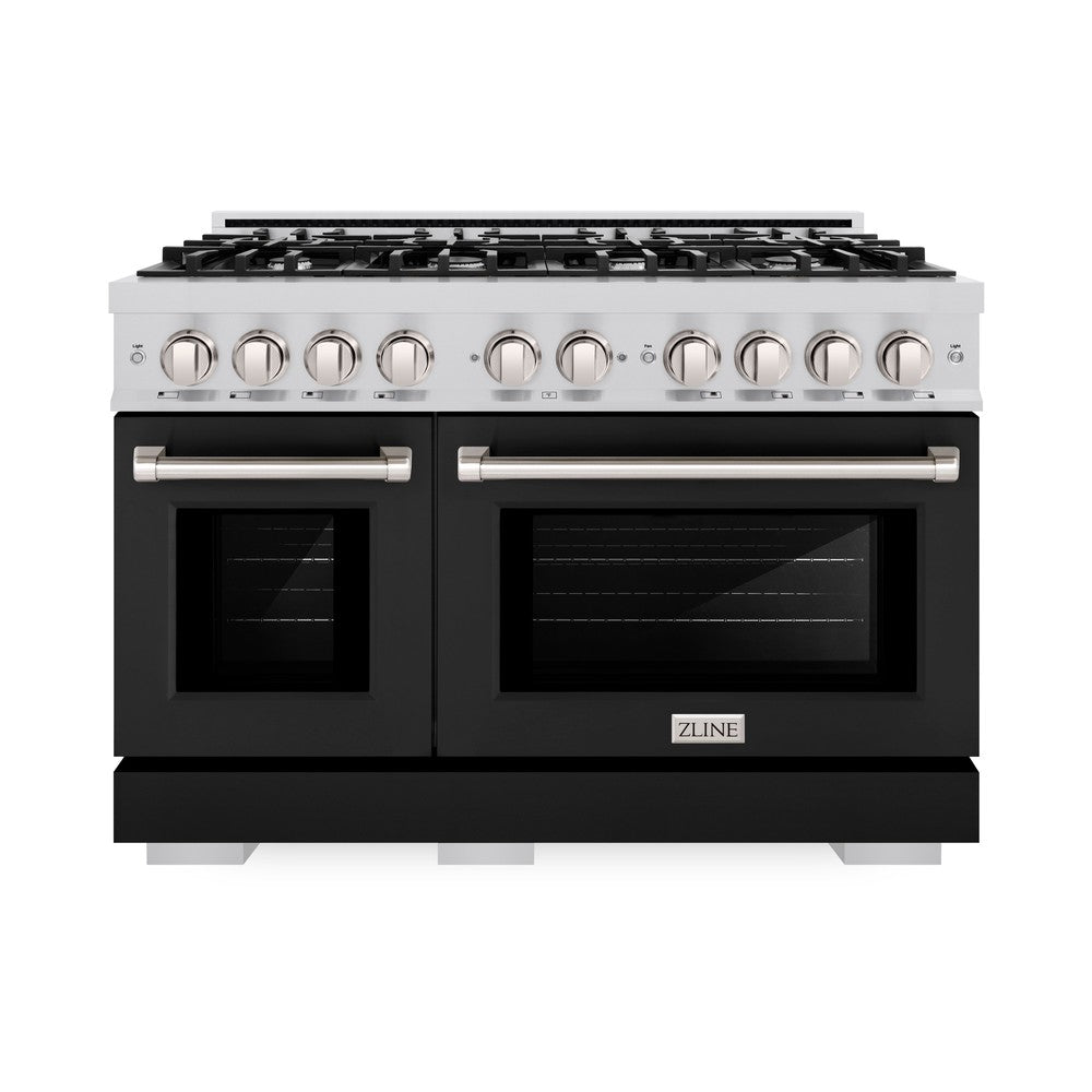 ZLINE 48" 6.7 cu. ft. Select Double Oven Gas Range with 8 Burners in Stainless Steel with Black Matte Doors, HGR-BLM-48