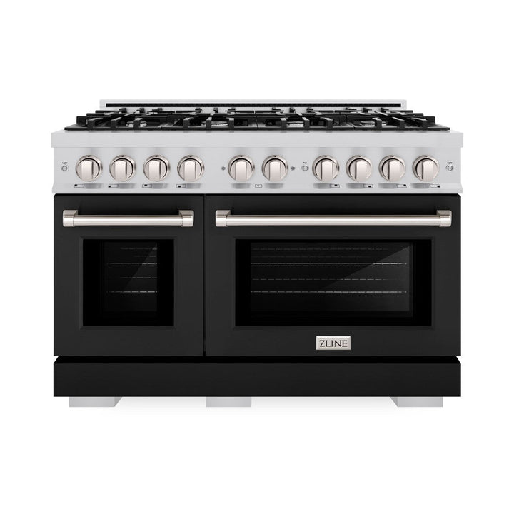 ZLINE 48" 6.7 cu. ft. Select Double Oven Gas Range with 8 Burners in Stainless Steel with Black Matte Doors, HGR-BLM-48