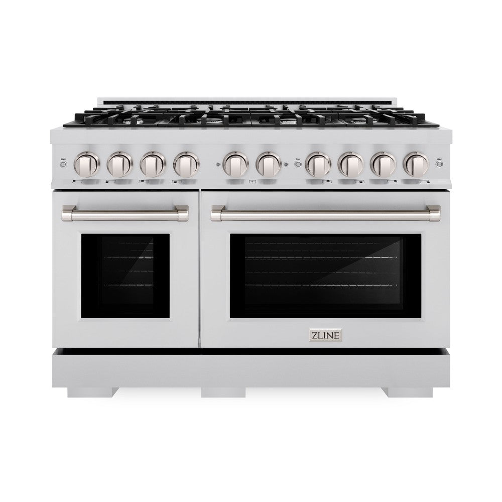 ZLINE 48" 6.7 cu. ft. Select Double Oven Dual Fuel Range with 8 Burners in DuraSnow® Stainless Steel, HDRS-48