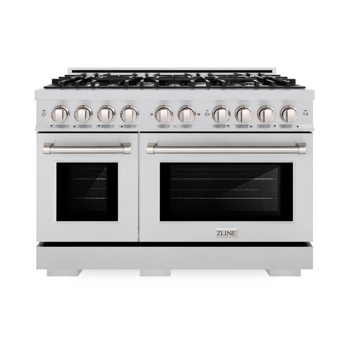 ZLINE 48" 6.7 cu. ft. Select Double Oven Dual Fuel Range with 8 Burners in DuraSnow® Stainless Steel, HDRS-48