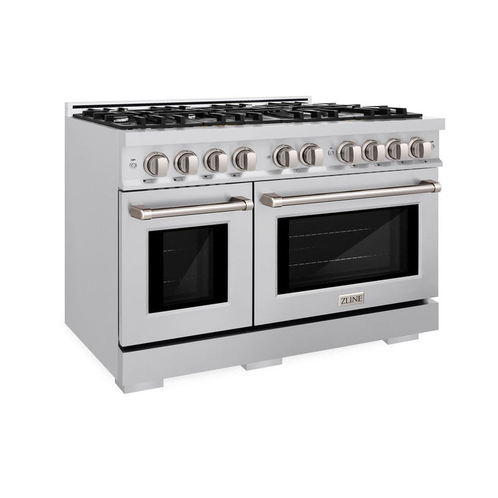 ZLINE 48" 6.7 cu. ft. Select Double Oven Dual Fuel Range with 8 Burners in DuraSnow® Stainless Steel, HDRS-48