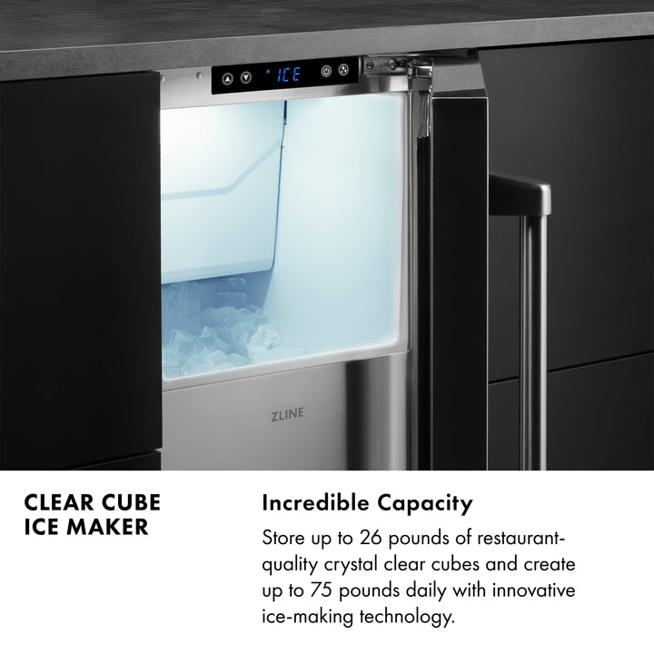 ZLINE Autograph 15" Touchstone Clear Cube Ice Maker with Drain Pump and Panel Ready Door with Champagne Bronze Handle, ICCDPZ-15-CB