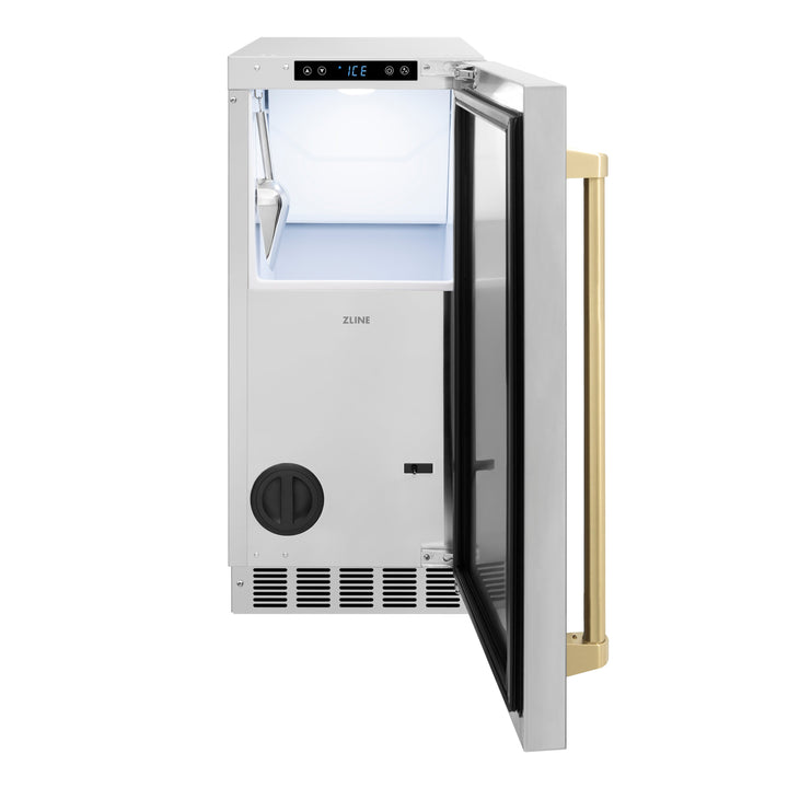 ZLINE Autograph 15" Touchstone Clear Cube Ice Maker with Drain Pump and Solid Stainless Steel Door with Champagne Bronze Handle, ICCDZ-ST-15-CB