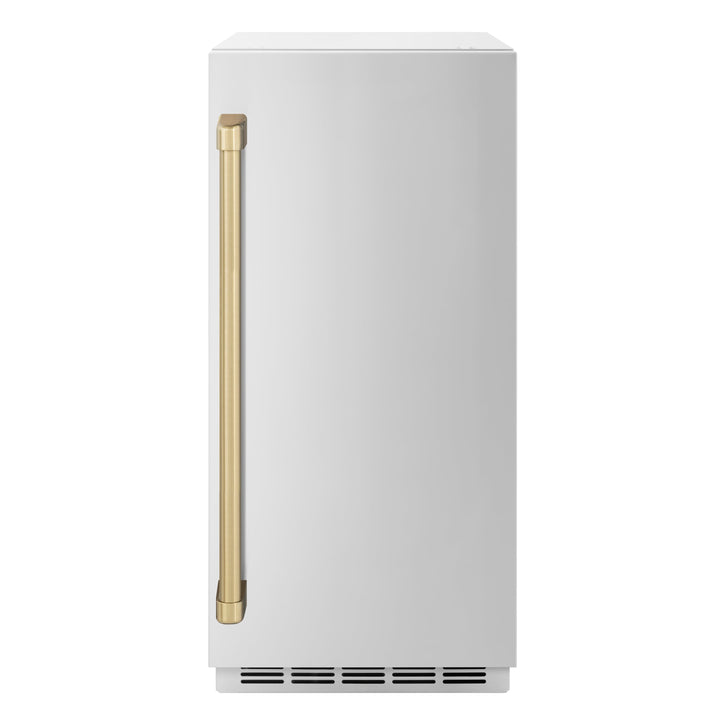 ZLINE Autograph 15" Touchstone Clear Cube Ice Maker with Drain Pump and Solid Stainless Steel Door with Champagne Bronze Handle, ICCDZ-ST-15-CB