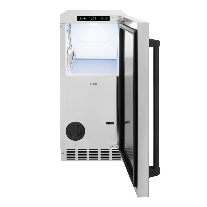 ZLINE Autograph 15" Touchstone Clear Cube Ice Maker with Drain Pump and Solid Stainless Steel Door with Matte Black Handle, ICCDZ-ST-15-MB