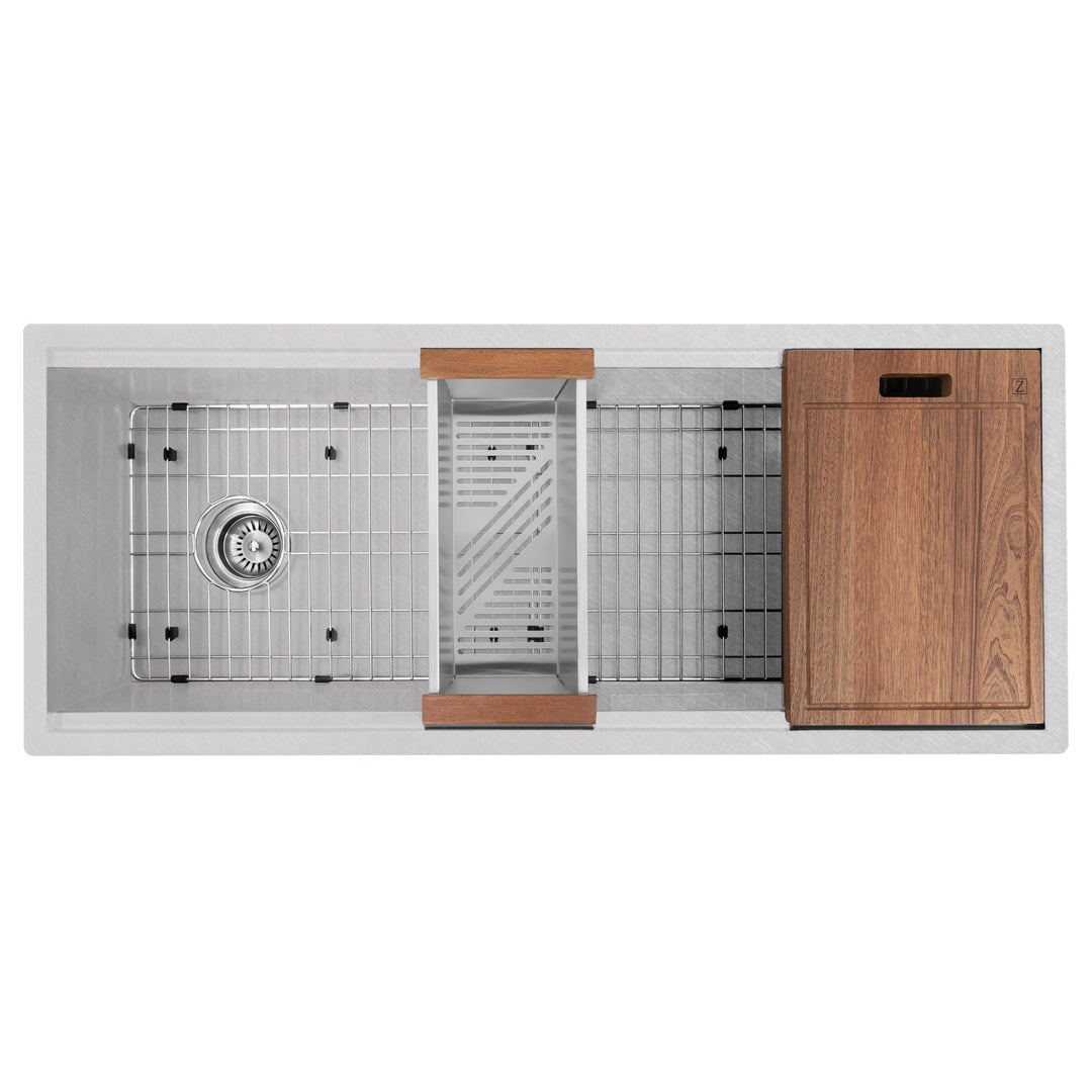 ZLINE 43 in. Garmisch Undermount Single Bowl DuraSnow® Stainless Steel Kitchen Sink with Bottom Grid and Accessories, SLS-43S