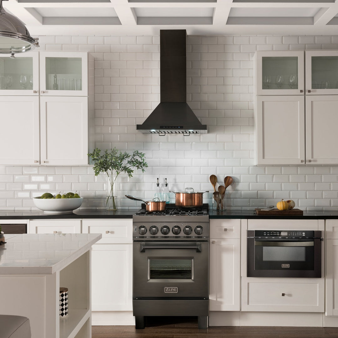 ZLINE 24" Convertible Wall Mount Range Hood in Black Stainless with Charcoal Filters, BSKBN-CF-24