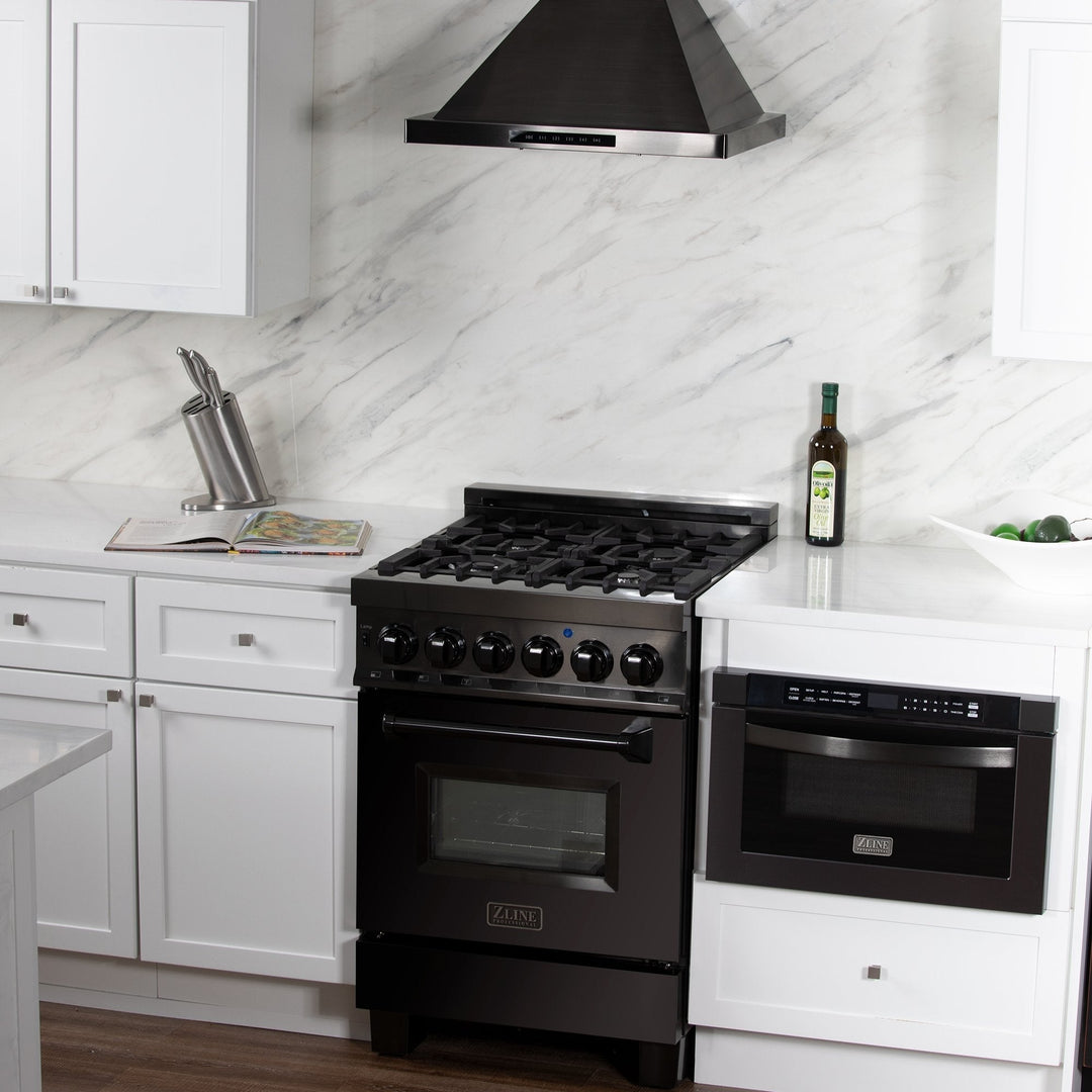ZLINE 24" Convertible Wall Mount Range Hood in Black Stainless with Charcoal Filters, BSKBN-CF-24
