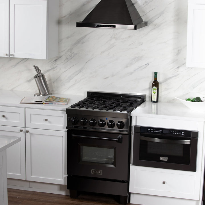 ZLINE 24" Convertible Wall Mount Range Hood in Black Stainless with Charcoal Filters, BSKBN-CF-24