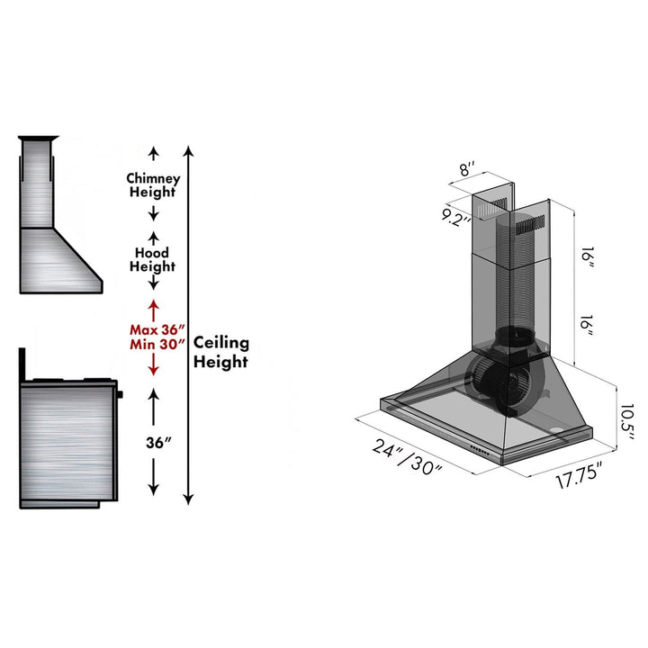 ZLINE 24" Convertible Wall Mount Range Hood in Black Stainless with Charcoal Filters, BSKBN-CF-24