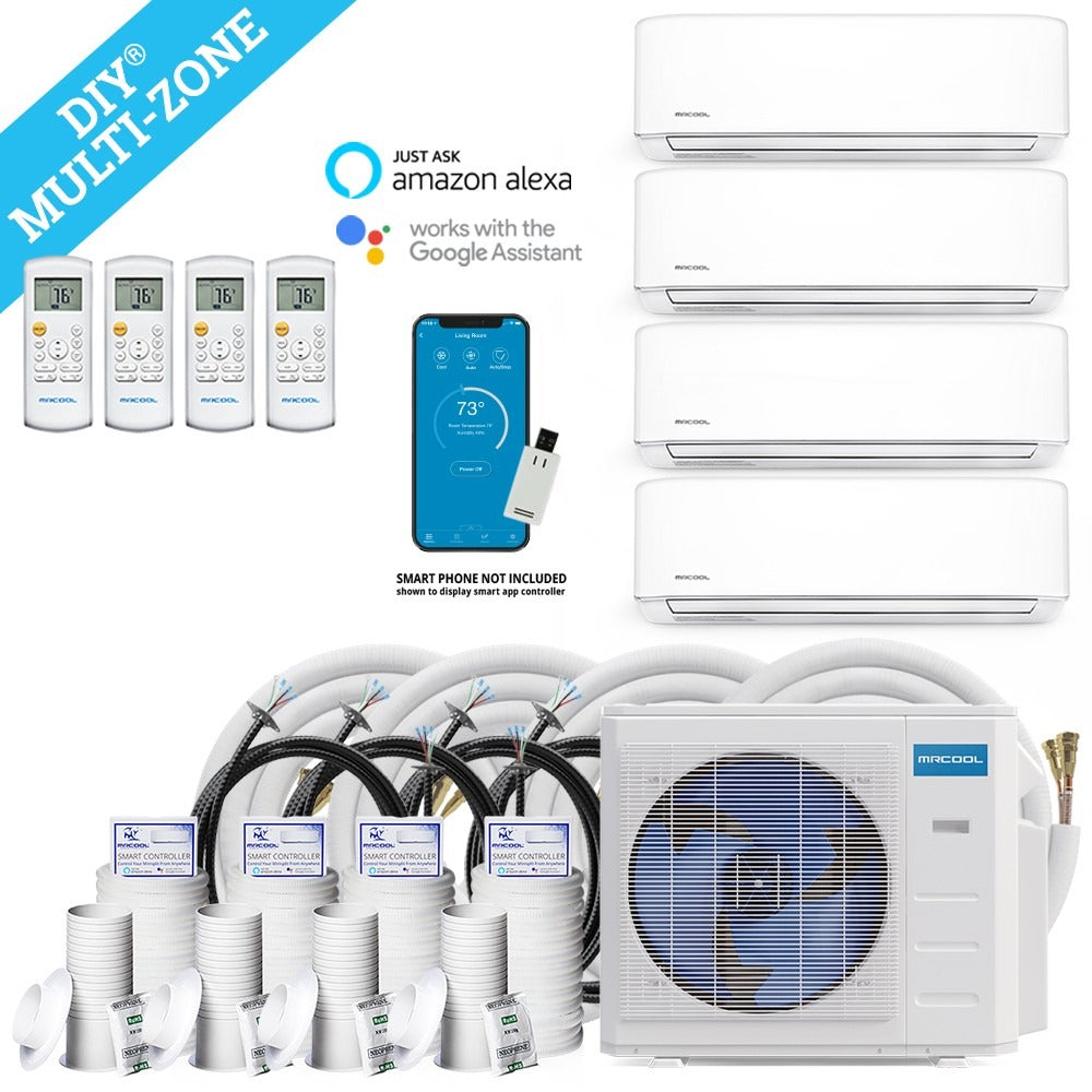 MRCOOL DIY Mini Split - 39,000 BTU 4 Zone Ductless Air Conditioner and Heat Pump with 25 ft. Install Kit, DIYM436HPW01C84