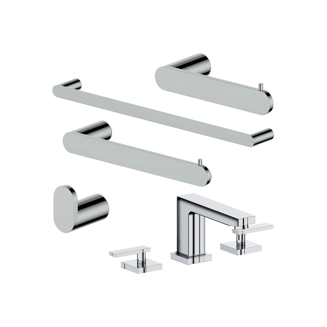 ZLINE Crystal Bay Bathroom Package with Faucet, Towel Rail, Hook, Ring and Toilet Paper Holder with Color Options (5BP-CBYACCF)