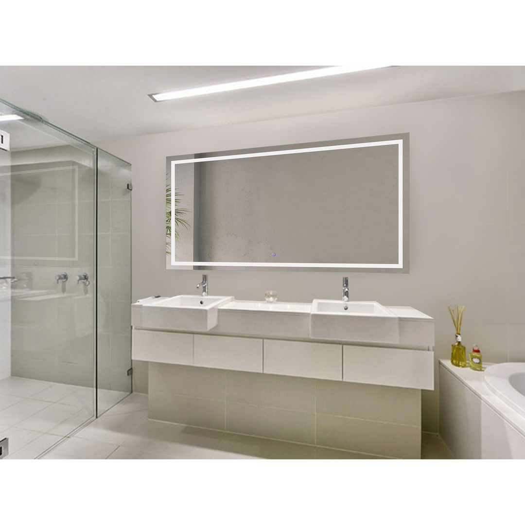 Krugg Icon 66" X 36" LED Bathroom Mirror with Dimmer & Defogger Large Lighted Vanity Mirror ICON6636