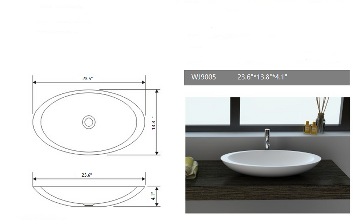 Legion Furniture WJ9005 Series 23.6” Matt White Solid Surface Oval Vessel Sink