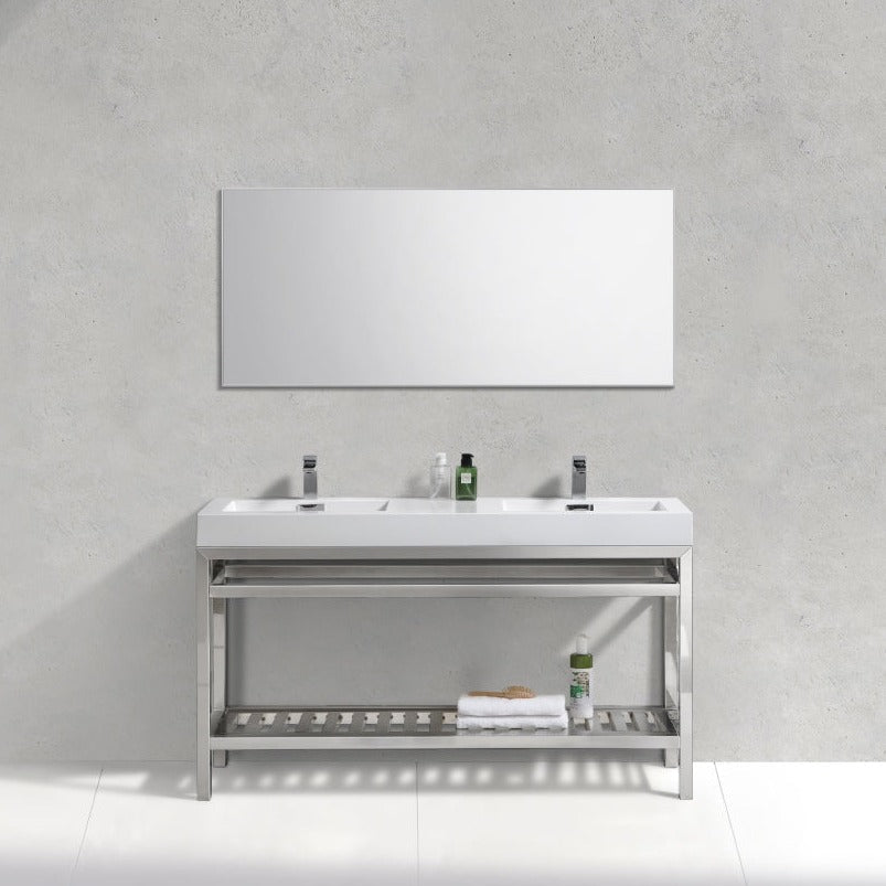KubeBath Cisco 60" Double Sink Stainless Steel Console with Acrylic Sink - Chrome AC60D