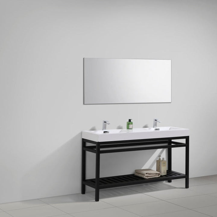 KubeBath Cisco 60" Double Sink Stainless Steel Console with Acrylic Sink - Matt Black AC60D-BK