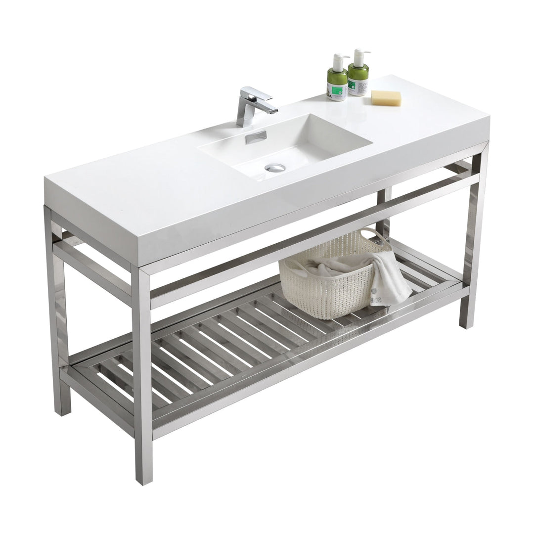 KubeBath Cisco 60" Single Sink Stainless Steel Console with Acrylic Sink - Chrome AC60S