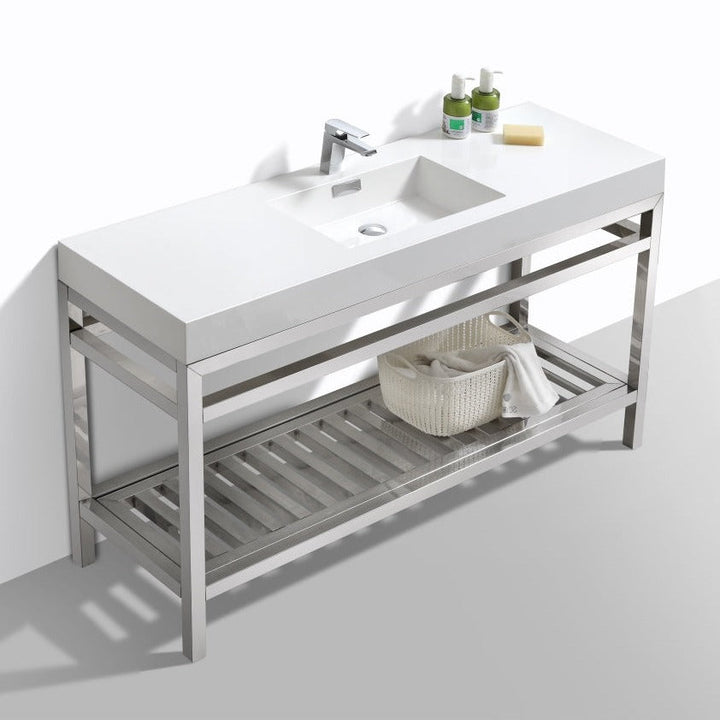 KubeBath Cisco 60" Single Sink Stainless Steel Console with Acrylic Sink - Chrome AC60S