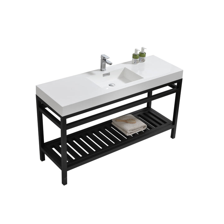 KubeBath Cisco 60" Single Sink Stainless Steel Console with Acrylic Sink - Matt Black AC60S-BK