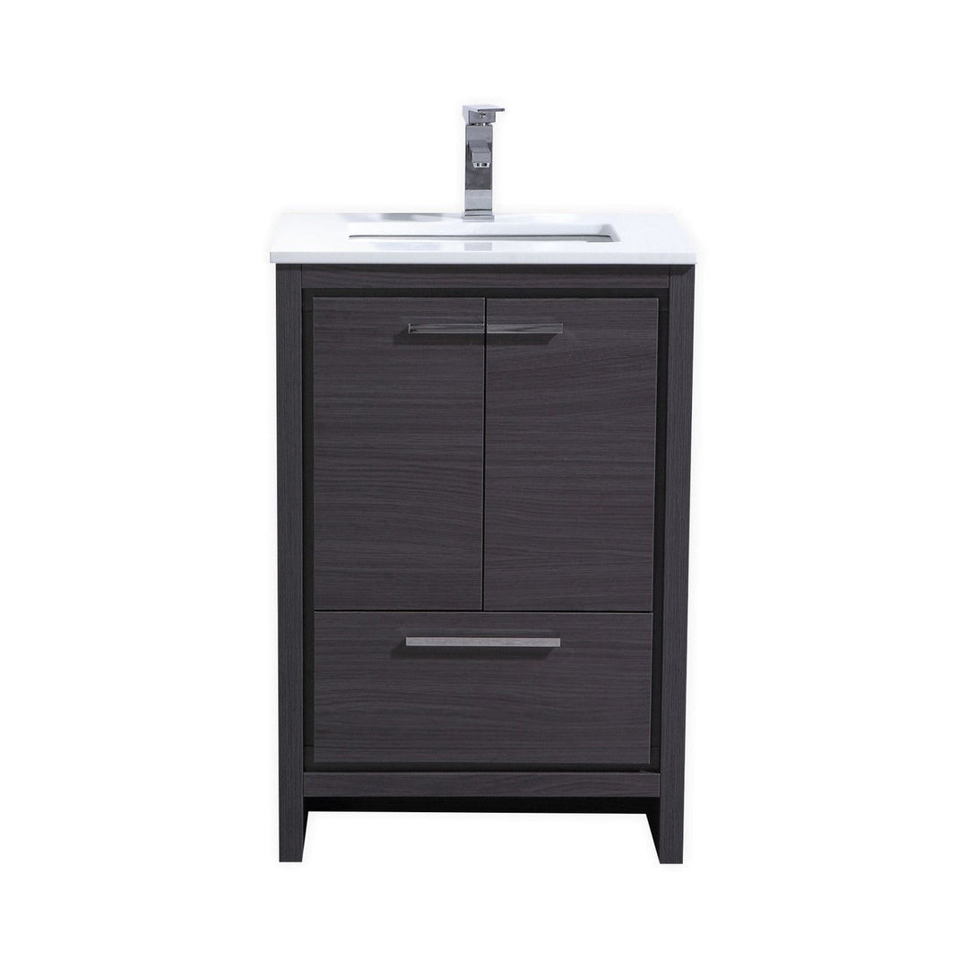 KubeBath Dolce 24″ Gray Oak Modern Bathroom Vanity with White Quartz Counter-Top AD624WB
