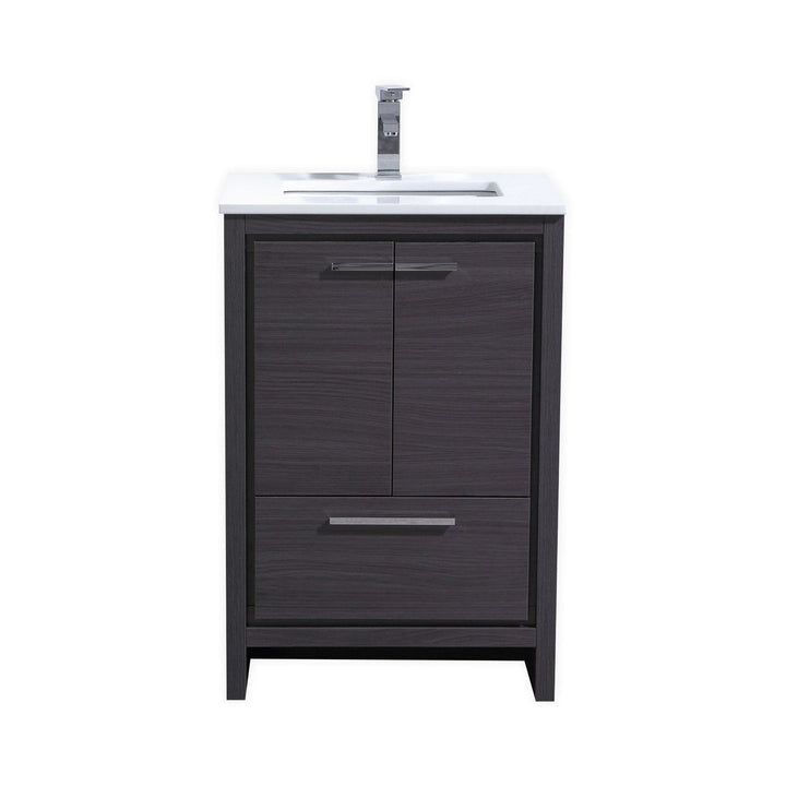 KubeBath Dolce 24″ Gray Oak Modern Bathroom Vanity with White Quartz Counter-Top AD624WB