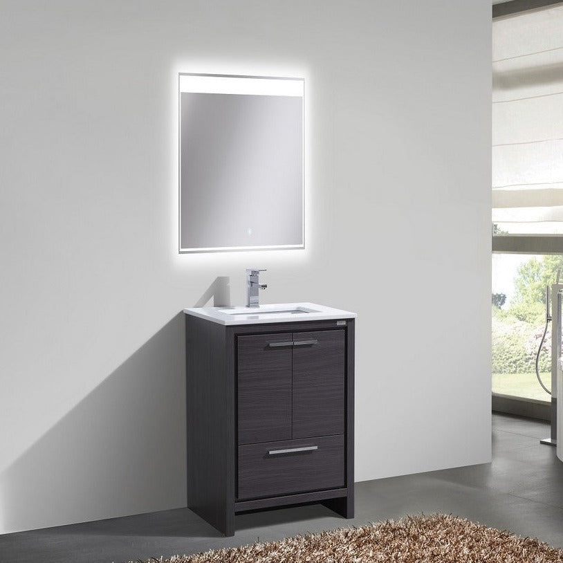 KubeBath Dolce 24″ Gray Oak Modern Bathroom Vanity with White Quartz Counter-Top AD624WB