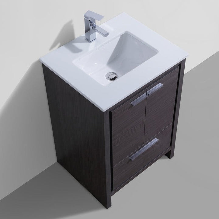 KubeBath Dolce 24″ Gray Oak Modern Bathroom Vanity with White Quartz Counter-Top AD624WB