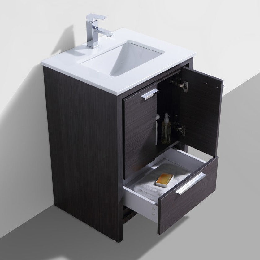 KubeBath Dolce 24″ Gray Oak Modern Bathroom Vanity with White Quartz Counter-Top AD624WB