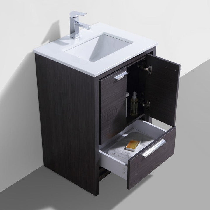 KubeBath Dolce 24″ Gray Oak Modern Bathroom Vanity with White Quartz Counter-Top AD624WB