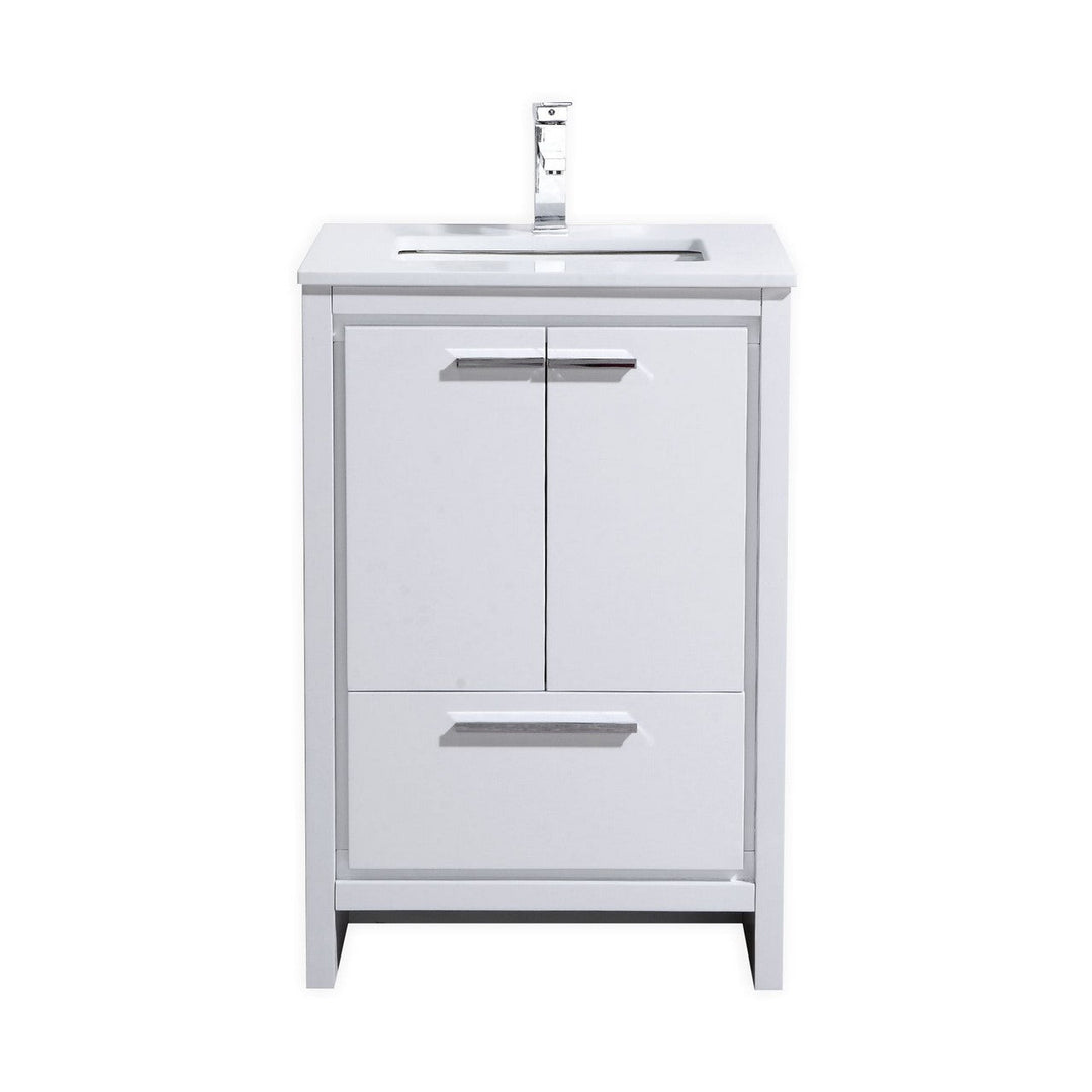KubeBath Dolce 24″ High Gloss White Modern Bathroom Vanity with White Quartz Counter-Top AD624GW