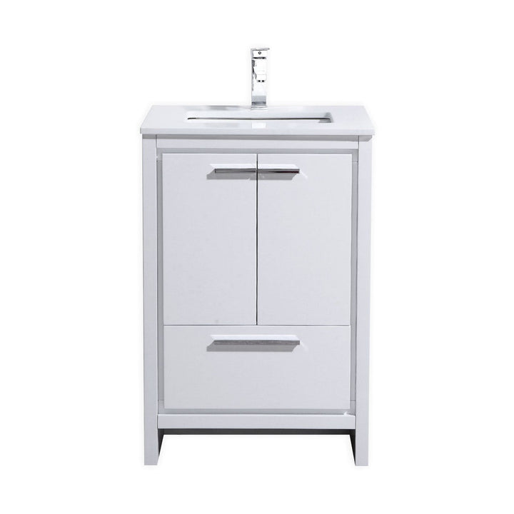 KubeBath Dolce 24″ High Gloss White Modern Bathroom Vanity with White Quartz Counter-Top AD624GW