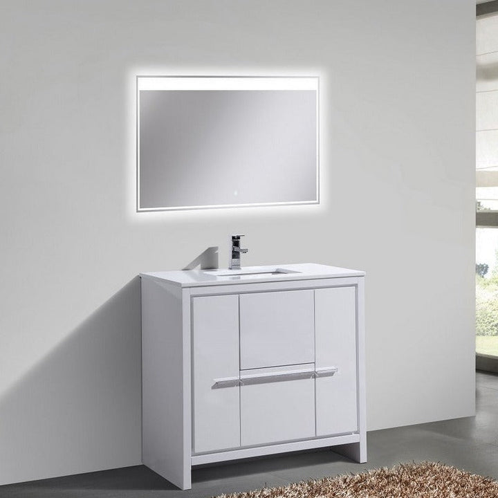 KubeBath Dolce 36″ High Gloss White Modern Bathroom Vanity with White Quartz Counter-Top AD636GW
