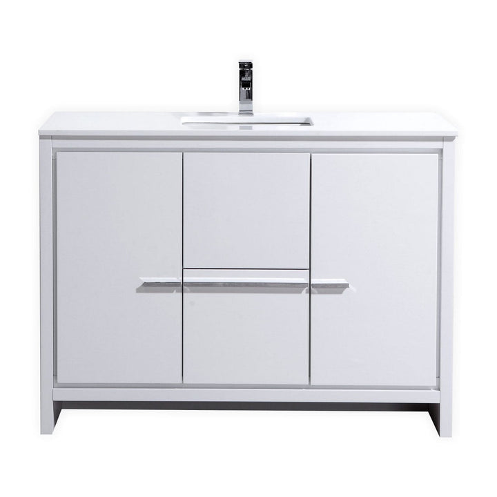 KubeBath Dolce 48″ High Gloss White Modern Bathroom Vanity with White Quartz Counter-Top AD648SGW