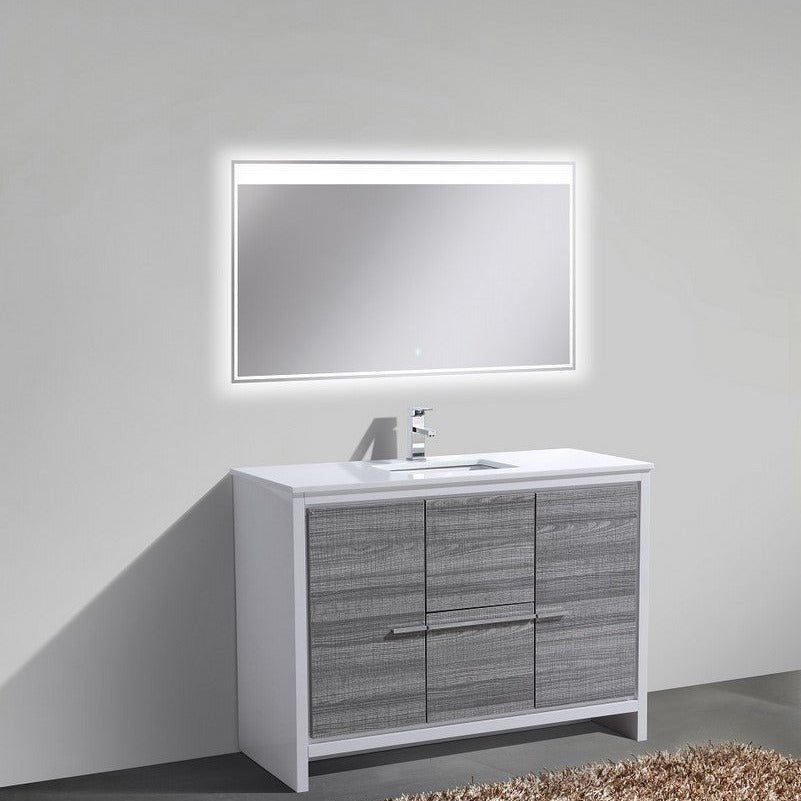 KubeBath Dolce 48″ Ash Gray Modern Bathroom Vanity with White Quartz Counter-Top AD648SHG