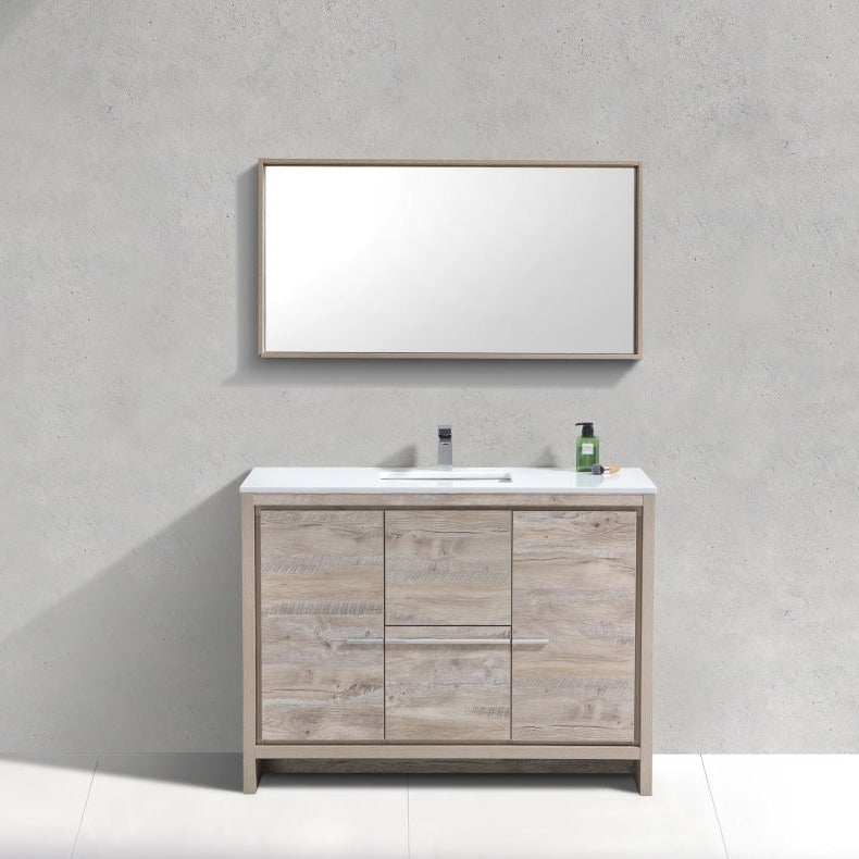 KubeBath Dolce 48″ Nature Wood Modern Bathroom Vanity with White Quartz Counter-Top AD648SNW