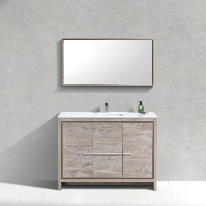 KubeBath Dolce 48″ Nature Wood Modern Bathroom Vanity with White Quartz Counter-Top AD648SNW