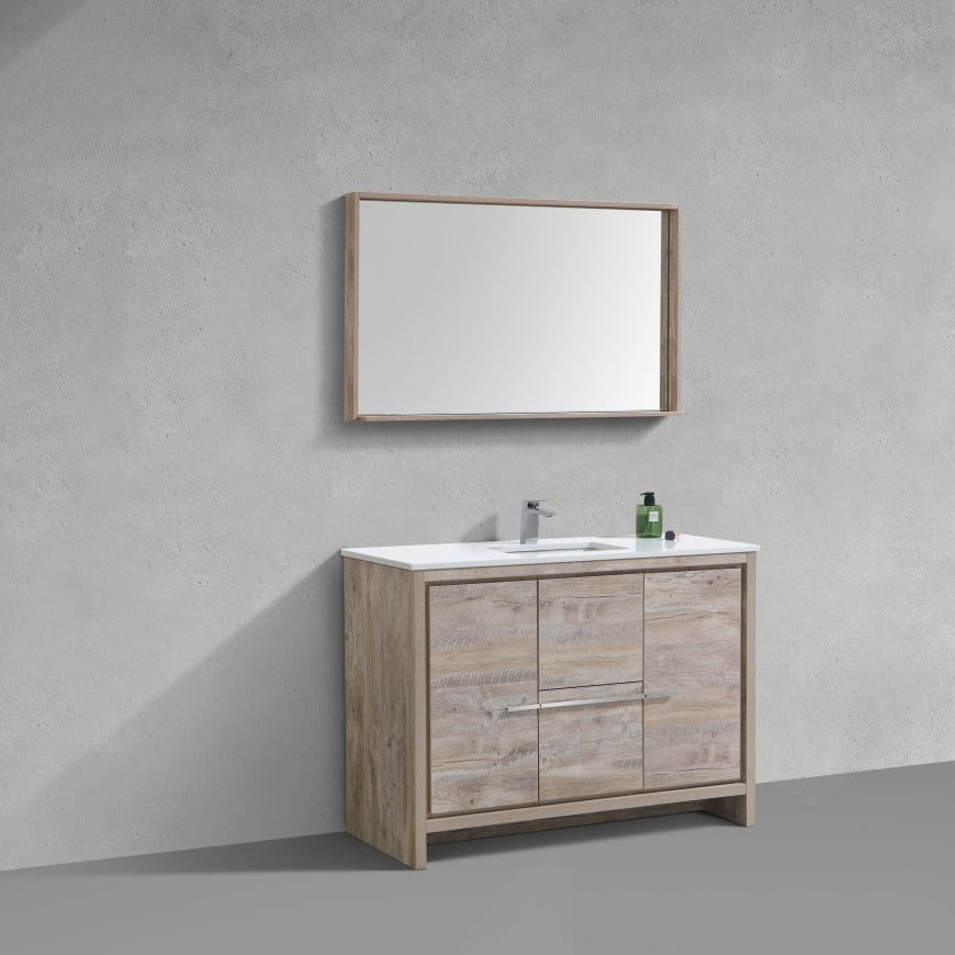 KubeBath Dolce 48″ Nature Wood Modern Bathroom Vanity with White Quartz Counter-Top AD648SNW