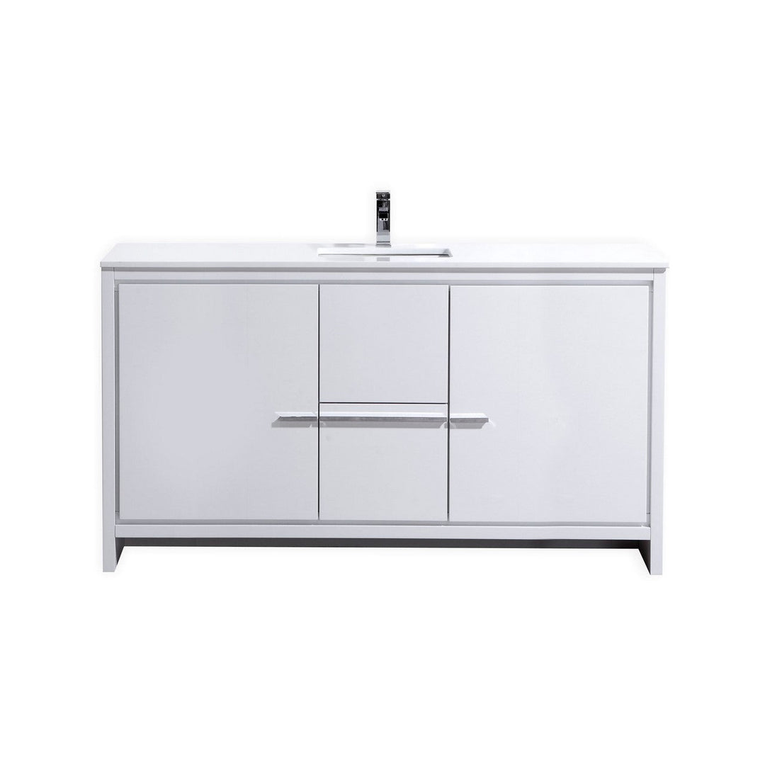 KubeBath Dolce 60″ High Gloss White Modern Bathroom Vanity with White Quartz Counter-Top AD660SGW