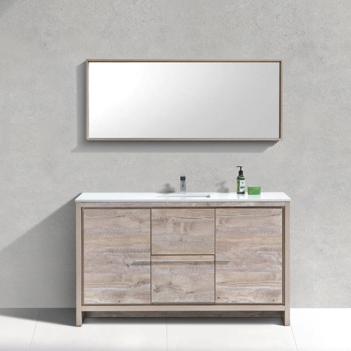 KubeBath Dolce 60″ Nature Wood Modern Bathroom Vanity with White Quartz Counter-Top AD660SNW